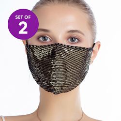 JC Sunny - Black & Gold Sequin Non-Medical Face Mask - Set of 2