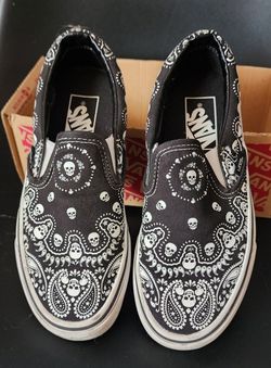Vans Slip-On Bandana Black & White Skate Shoes size Boy/Men 3.5 Women Size 5
