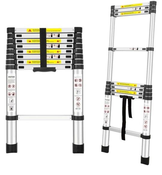 Telescoping Ladders, (8.5Ft/2.6M)  Standards Aluminum Extension Ladder