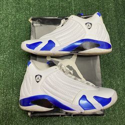 Jordan White Hyper Royal 14s size 11 USED But Clean