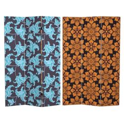 Red Lantern 6 ft. Tall Double Sided Arabesque Wallpaper Canvas Room Divider 3 Panel Freestanding 