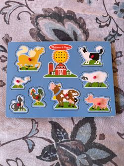 Melissa & Doug Farm Animals Wooden Sound Puzzle – 8 Piece Interactive Toddler Toy