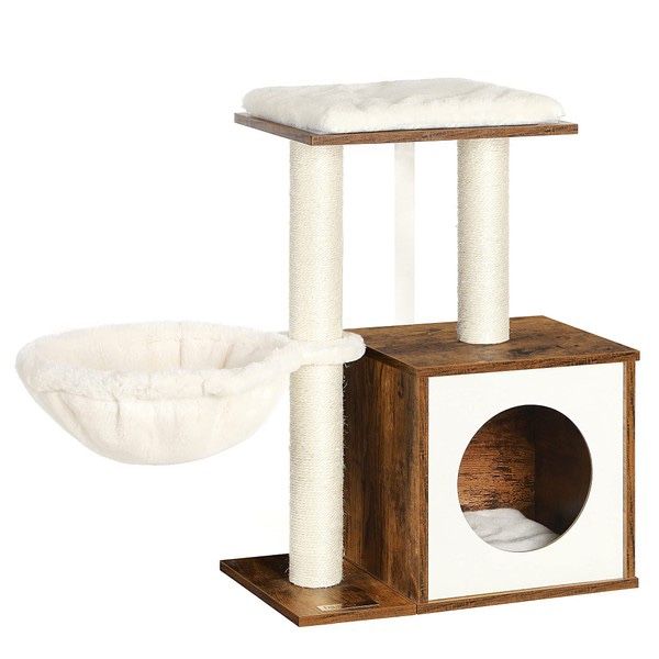 FEANDREA Small Cat Tree for Kittens, Modern Cat Tower for Indoor Cats, Cat Condo with Scratching Posts, Removable Washable Cushions, Rustic Brown UPCT