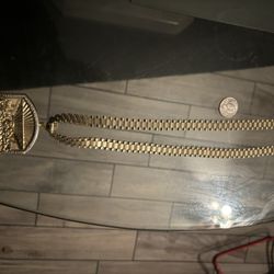 10k Gold  Rolex Chain With Huge 10k Gold Last Supper Pendant 60grams Total 