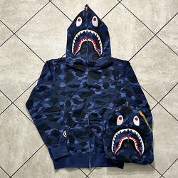 Brand new a bathing ape blue abc camo full shark zip up size: Medium includes all authentication