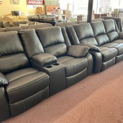 💥Huge Ashley Furniture Blowout Sale💥 Brand New Black Faux Leather Reclining Sofa Loveseat Set! $50 Down Takes It Home Today!