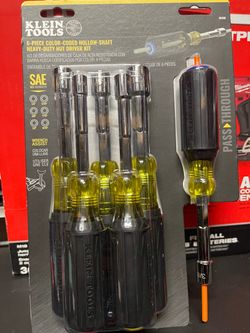 KLEIN TOOLS    6-PIECE  COLOR-CODED HOLLOW- SHAFT HEAVY-DUTY NUT DRIVER  KIT  SAE  1/4 to 9/16  new