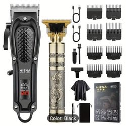 NEW 2pcs/Set Professional Electric Hair Clippers Kit - Rechargeable Haircut Machine for Men GOLD