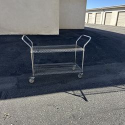 “Heavy-Duty 2-Tier Chrome Utility Cart w/ Wheels – 45in”