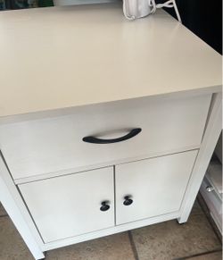White Storage Cabinet / Nightstand with Drawer & Doors