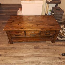 Living Spaces Coffee Table Needs Repair On Corner Otherwise Very Sturdy And Strong Solid Wood Rustic Colors