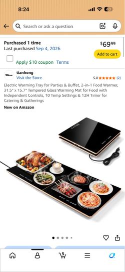 Electric Warming Tray for Parties & Buffet, 2-in-1 Food Warmer, 31.5" x 15.7" Tempered Glass Warming Mat for Food with Independent Controls, 10 Temp S