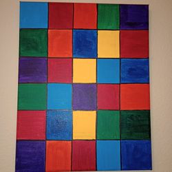 Handpainted Checkered Squares Acrylic Painting On Canvas Wall Art 11x14"