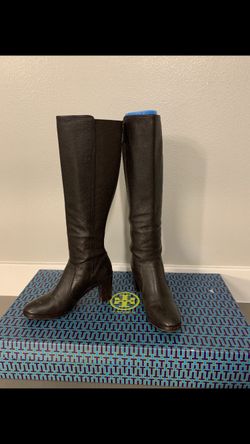 Tory Burch brown leather boots like new in Box