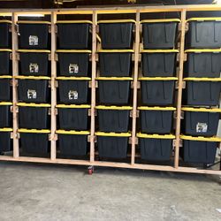Large Wooden 30 Bin Storage Holder rack , On Wheels 
