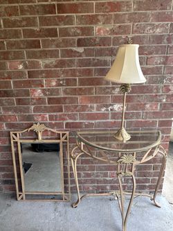 Palm tree Half table, mirror, and lamp set