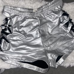 Silver Lace Up Shorts