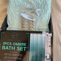 ESSENTIAL SPA 3 PC OMBRE Bath Set Shower Curtain 
