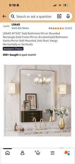 LOAAO 24"x32" Gold Rounded Rectangle Bathroom Vanity Mirror