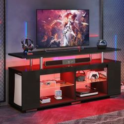 LED TV Stand for TVs up to 70 inch, High Gloss Large Gaming Entertainment Center with Adjustable Shelf PS5 Storage TV Cabinet