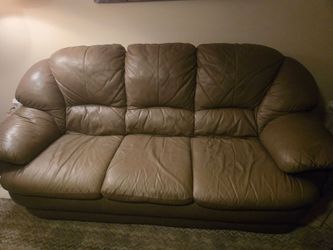 Tan Leather 3-Seat Sofa