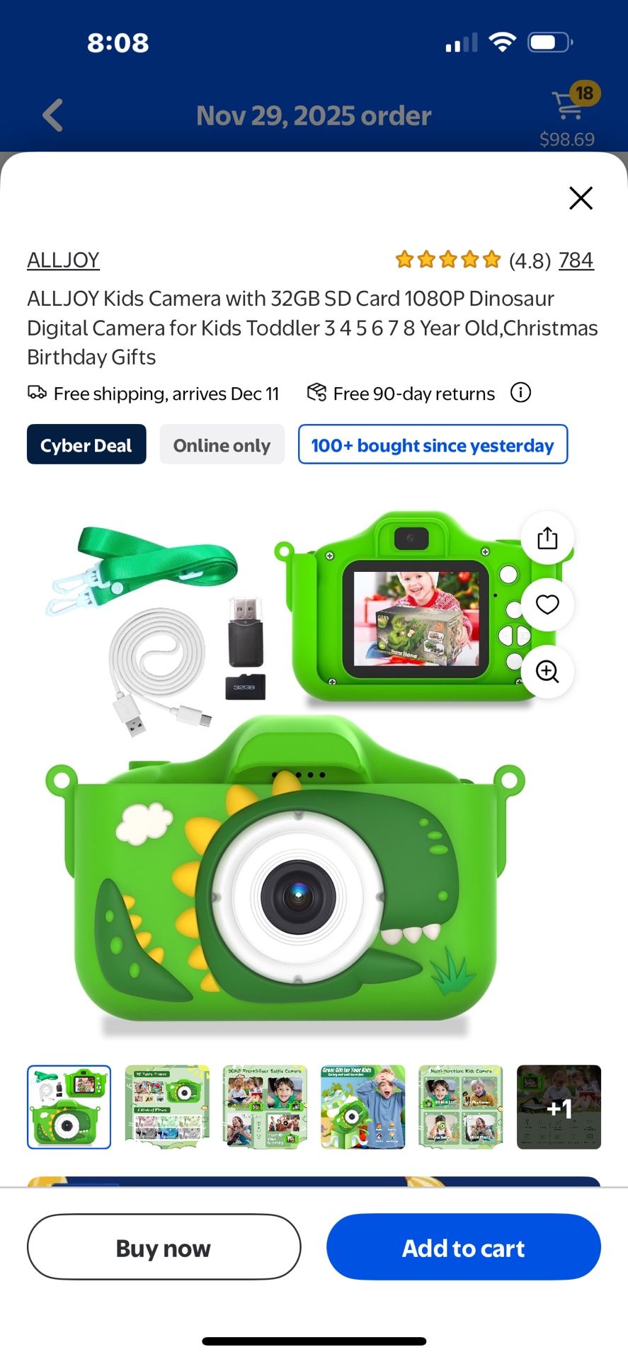 ALLJOY Kids Camera with 32GB SD Card 1080P 20MP Dinosaur Toddler Kid Camera Birthday Gifts for Girls Boys 3-12