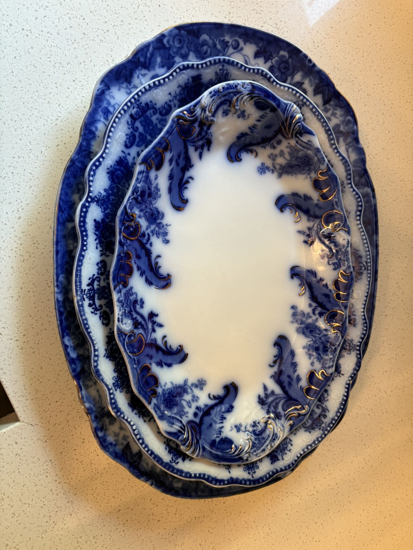Antique Blue Flow Platters 1820’s