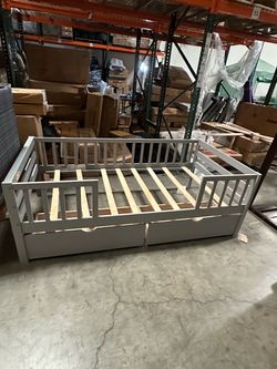 New Wooden Twin Bed Frame with Storage Drawers