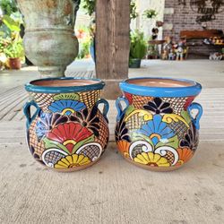 Talavera Small Orejones Clay Pots, Planters,Plants, Pottery $35 cada uno.