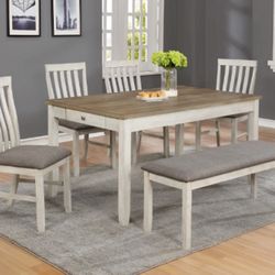 Gorgeous Dining Room Set With 4 Cushioned Chairs And Bench 