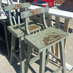 2 Designer Bar Stools Green