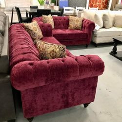 Brooks Luxury Sofa And Loveseat - Mullberry RED - England Furniture 