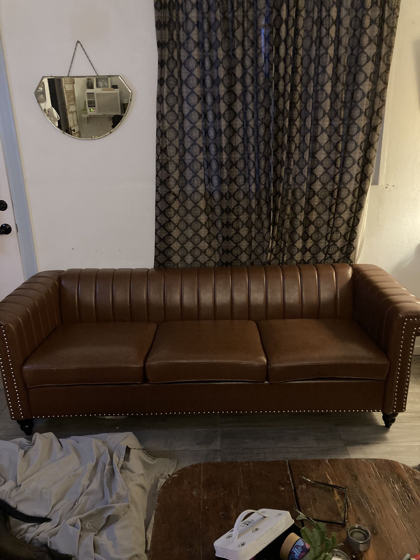 Brown Faux Leather Couch