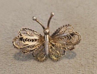 Antique Butterfly Mark 800 Silver Filigree Gold Early 1900s Brooch Pin