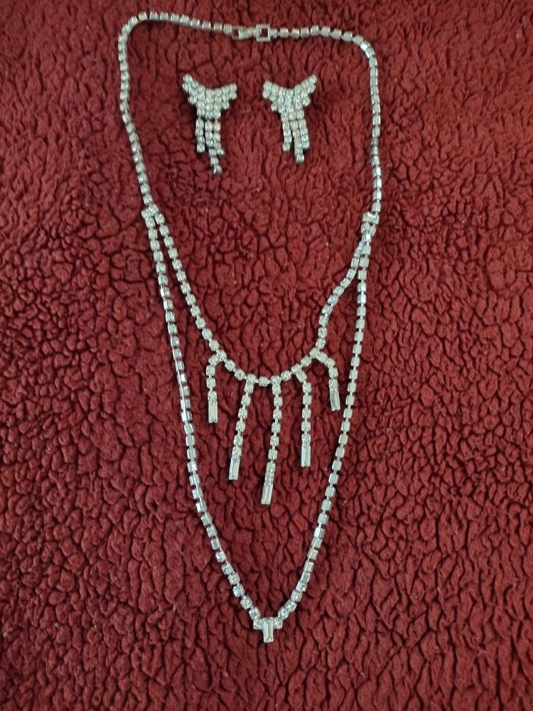 Bridal Austrian crystal double strand necklace and earring set