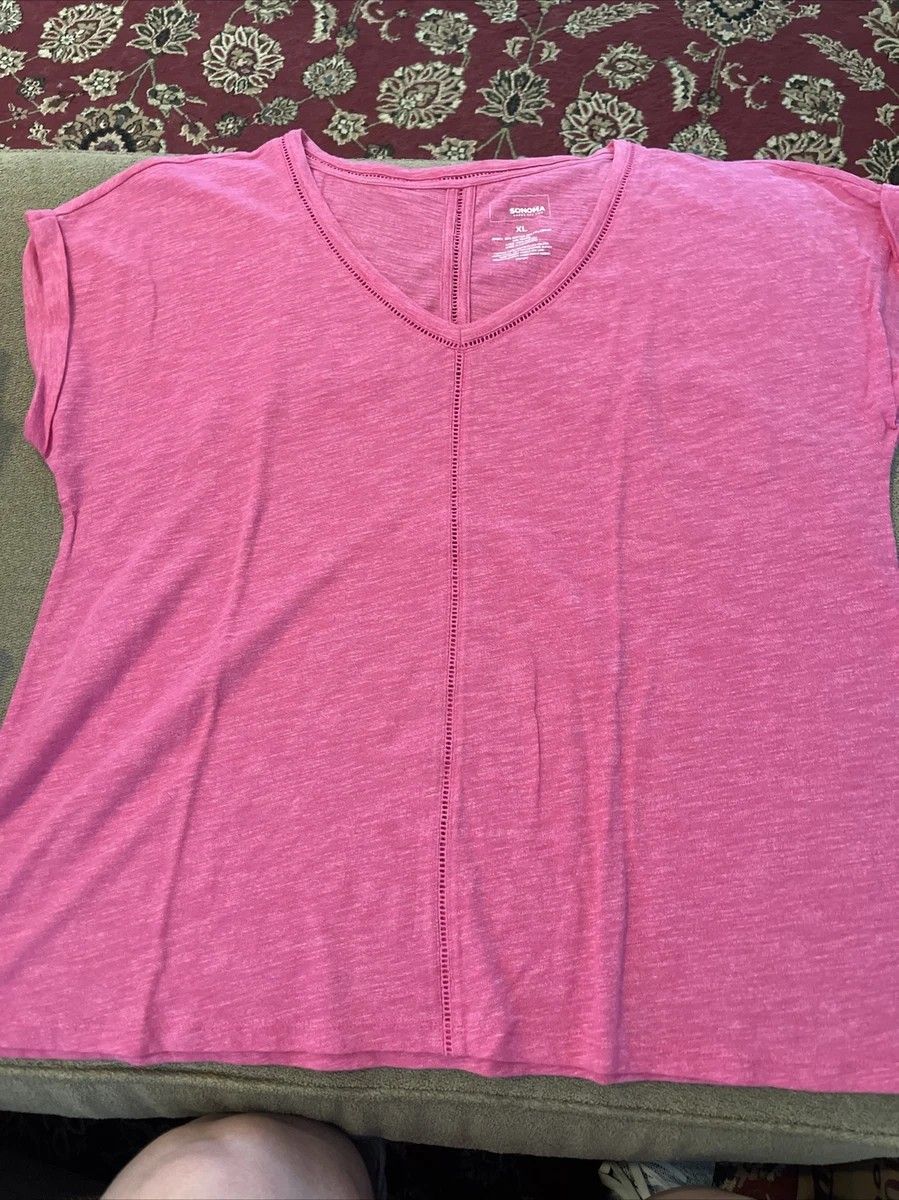 Women’s Size XL Sonoma Knit Top Shirt V-Neck Pink extra Large Short Sleeves t tee