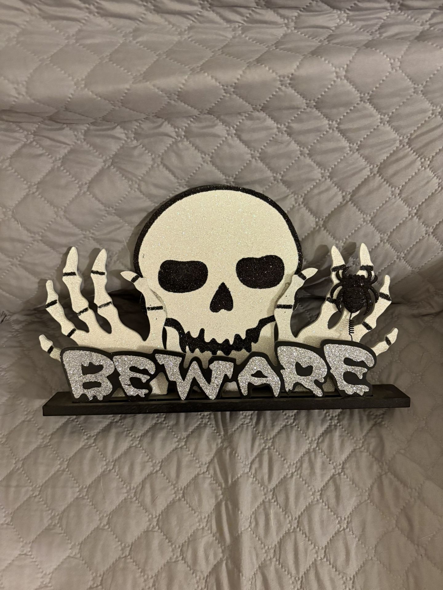 Wooden Halloween Skeleton Beware Decor