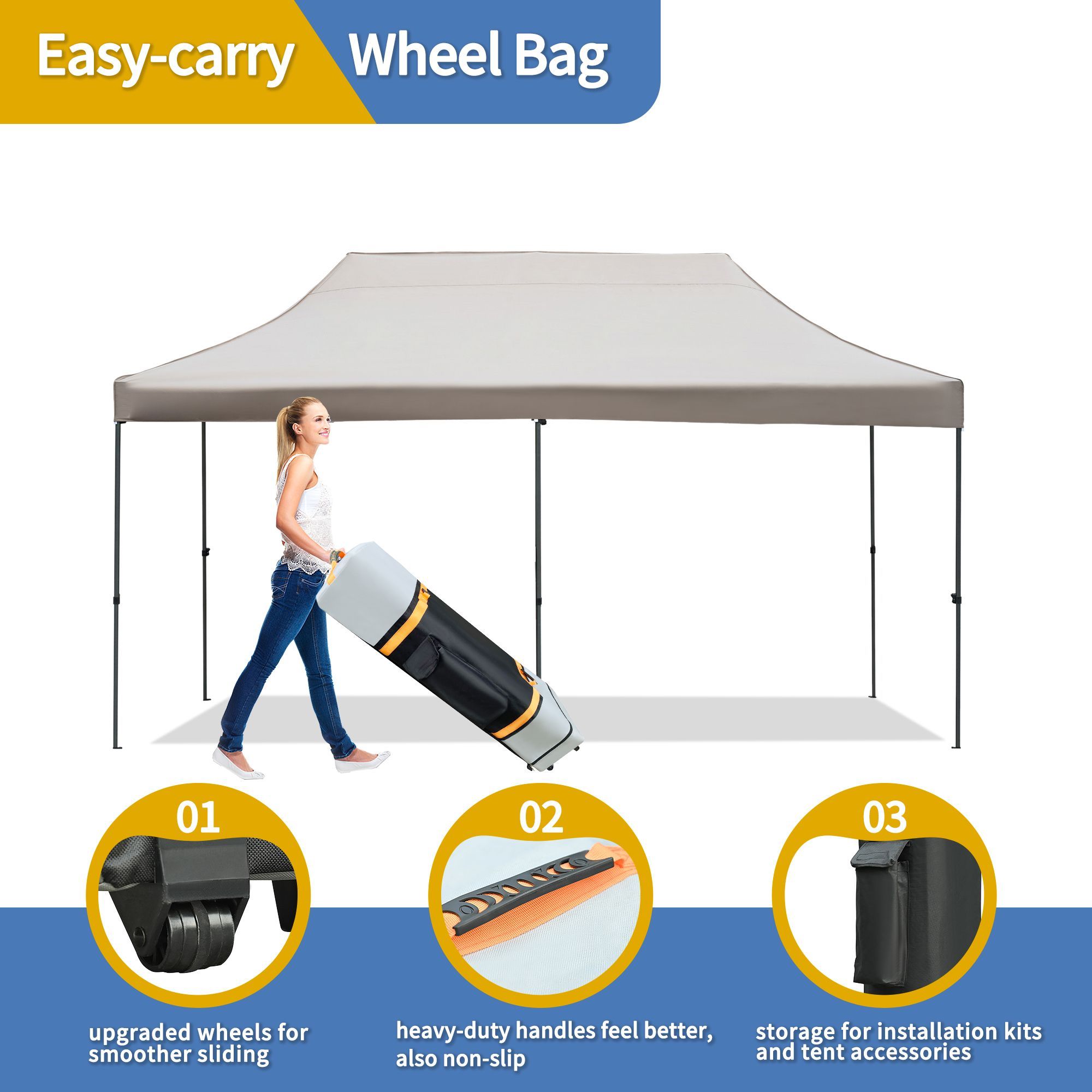 TREXM 10x20 Pop Up Canopy Tent with 6 Sidewalls, Heavy Duty Party Tent, UV and Waterproof Protection, 3 Height Adjustable Outdoor Canopy Tent with Rol Camping & Hiking