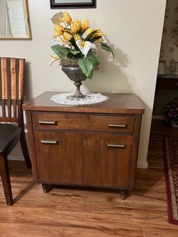 Vintage Wood Cabinet with Brass Hardware