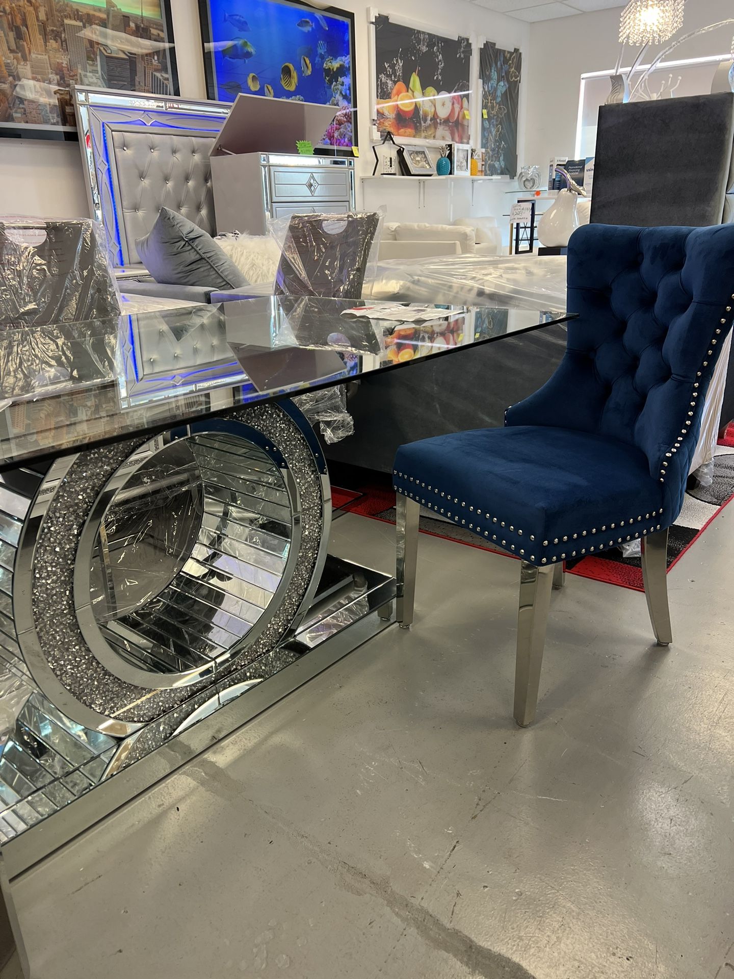 New Dining 5 Pc Set Glass Top Table 71x35x30”H