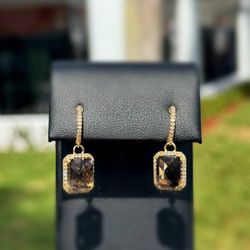 14k yellow gold drop topaz 4.00CTW natural diamonds 0.20CTW earrings