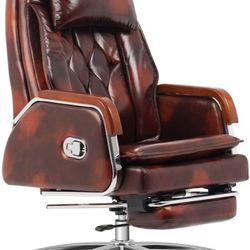 Kinnls Cameron Genuine Leather Massage Chair,Managerial Executive Seat Wide Office Chair Fully Reclining with Pillow,Retractable Footrest and Adjustab