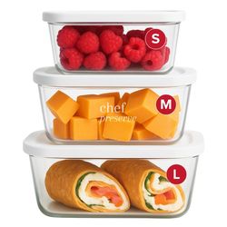 Chef Preserve Glass Vacuum Seal Containers for Food Storage, Made For Compact Vacuum Sealer, 3pcs set