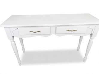 Title: White Farmhouse Console Table / Entryway Table - 2 Drawers, Gold Handles - Newly Refinished