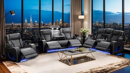 Power Recliner sofa w/Massage, Wireless surround sound, LED lights & more
