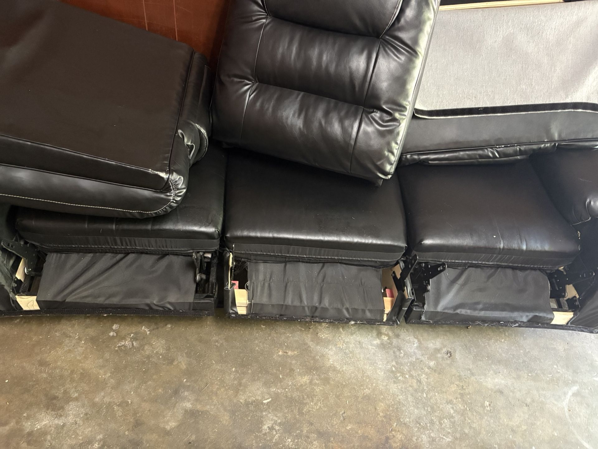 Black Leather Couch & Grey Cloth Couch & Recliner