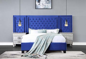 Frame Queen W panels Platform bed Blue Velvet, New Especial price