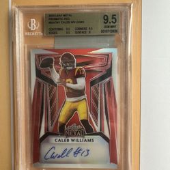 Leaf Metal Prismatic Red Caleb Williams trading card. Graded 9.5 by Beckett. 1 of 3