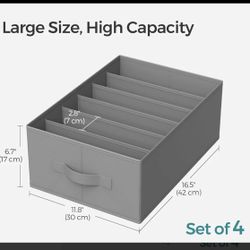 SONGMICS Large Size Wardrobe Clothes 6-Compartment Foldable Drawer Organizers w/ Handles Set of 4 - Gray