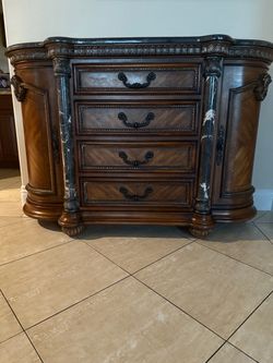 Ornate Wood Dresser with Marble Top